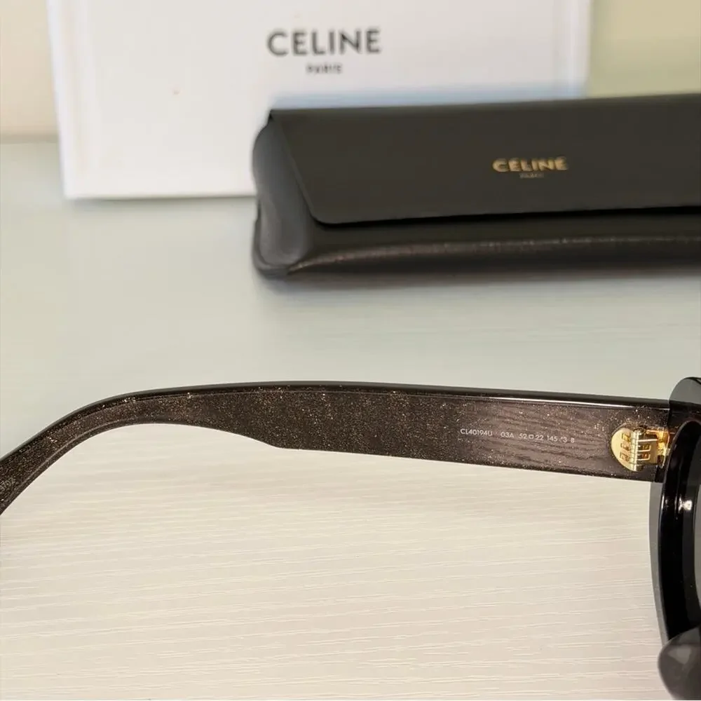 New! Celine Black Glitter Triomphe Sunglasses, CL40194U 03A, Authentic